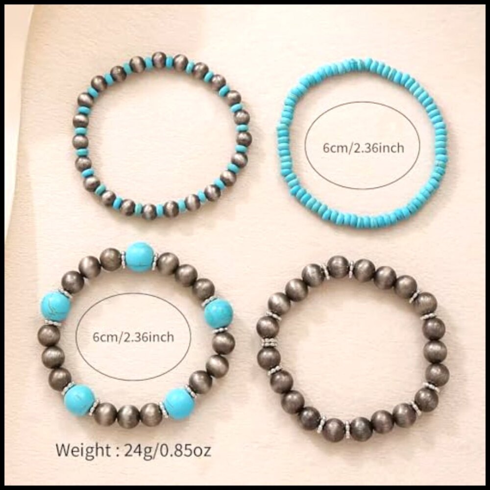 Boho Turquoise Stretch Bracelet Stackable Vintage… - image 6